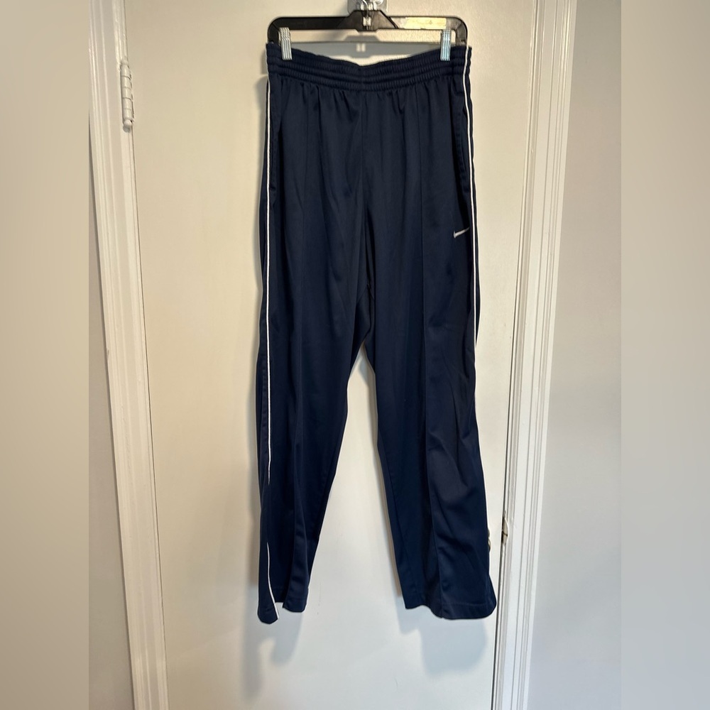 VTG Y2K Nike Track Pants Sz:M Navy Blue Windbreaker Pull On Lined Wide Leg Baggy